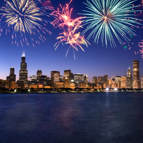 fireworks over the Chicago skyline